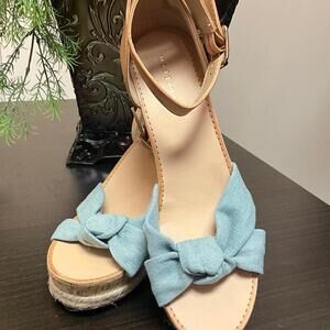 Women’s Platform Wedge Espadrille Sandals With Denim Bow Size 10